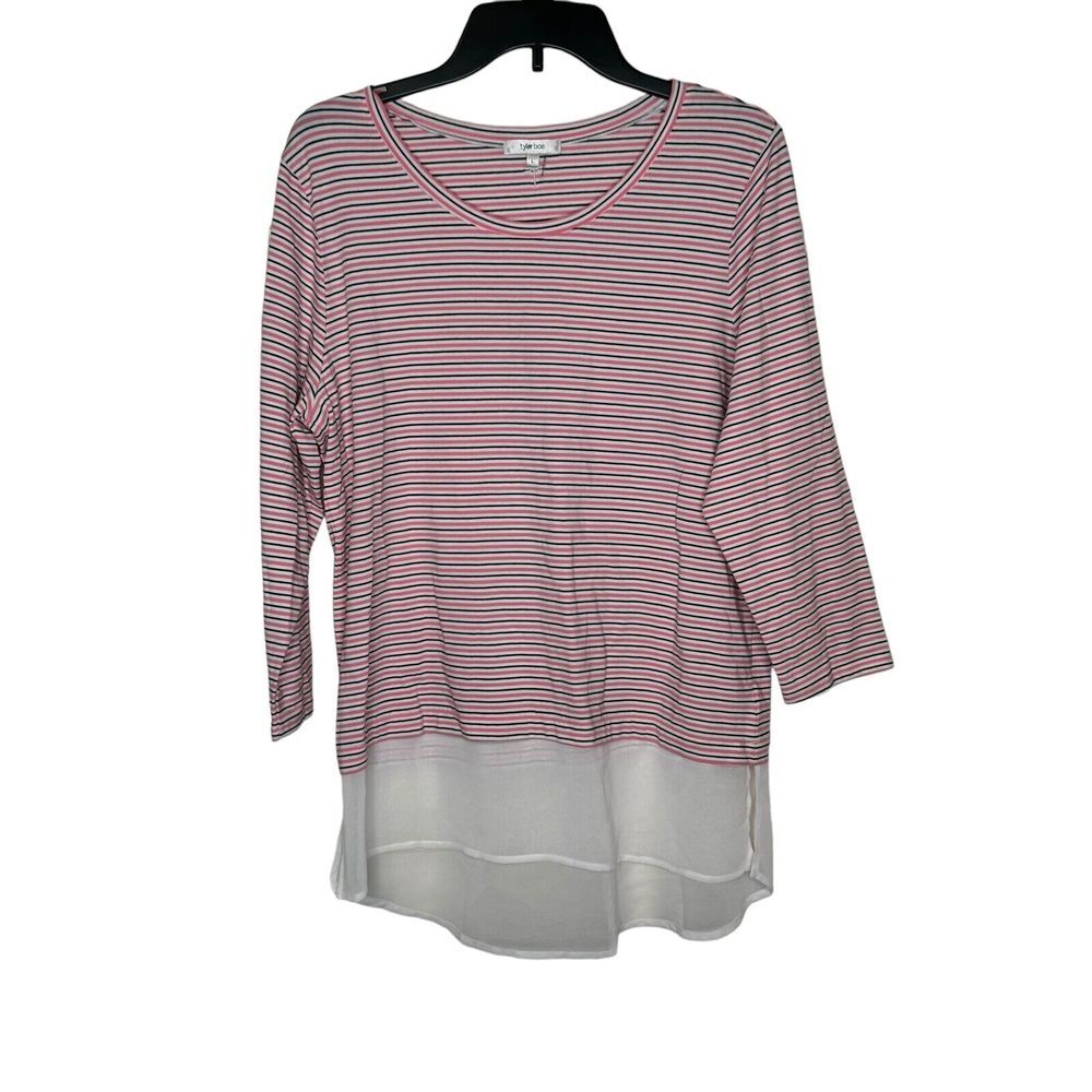 Tyler Boe Women's Sweater Stripe Overlay Stretch‎ Crew Neck Long Sleeve Large